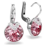 Swarovski øredobber Bella V drop earrings Round cut, Pink, Rhodium plated - 5734235
