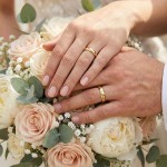 Giftering i gult gull 14kt, 4 mm/2 mm. RUBIN - 1840