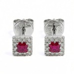 Diamantøredobber i gull 18 kt med 0,12 ct W-SI og rubin-750012