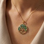 Smykke Livets tre i sølv forgylt med grønne cirkoner - 3049142