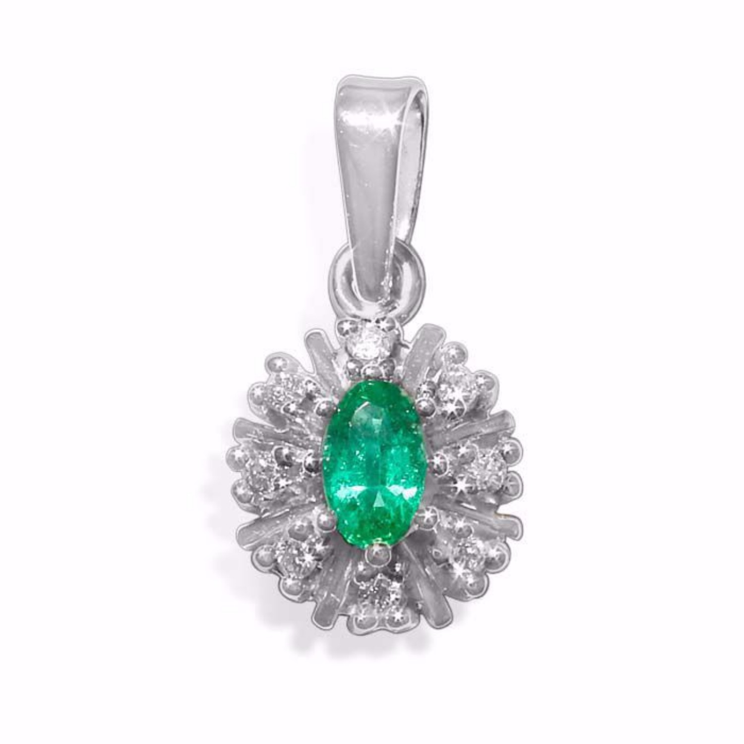 Diamantsmykke med 0,12 ct W-Si og smaragd