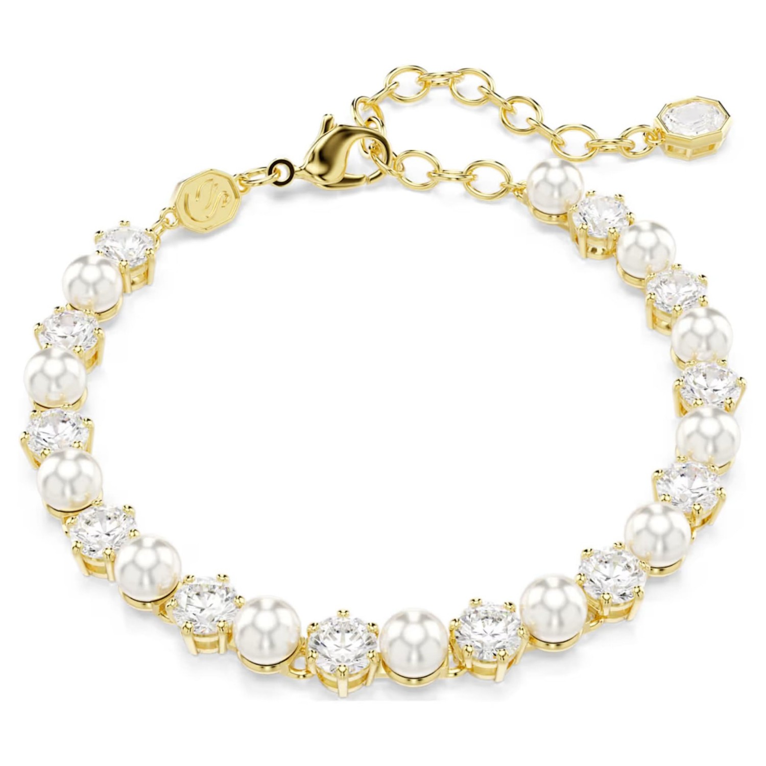 Swarovski armbånd Matrix Tennis bracelet Crystal pearl, Round cut, White, Gold-tone plated - 5742026