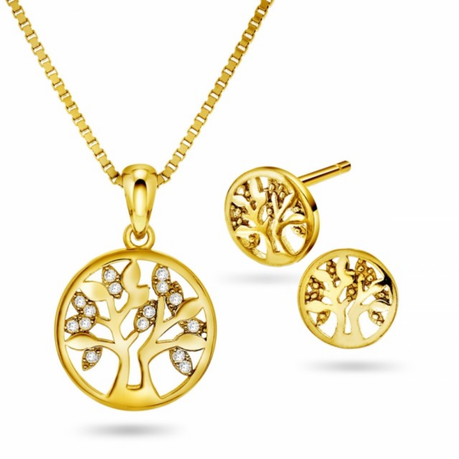 Smykkesett Livets tre-sett i forgylt sølv med zirkonia - 69545