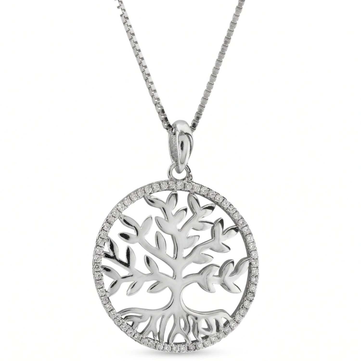 Livets tre i sølv med zirkonia - 2986642
