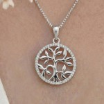 Livets tre i sølv med zirkonia - 2986542