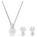 Swarovski smykkesett Matrix set Crystal pearl, Round cut, White, Rhodium plated - 5689624