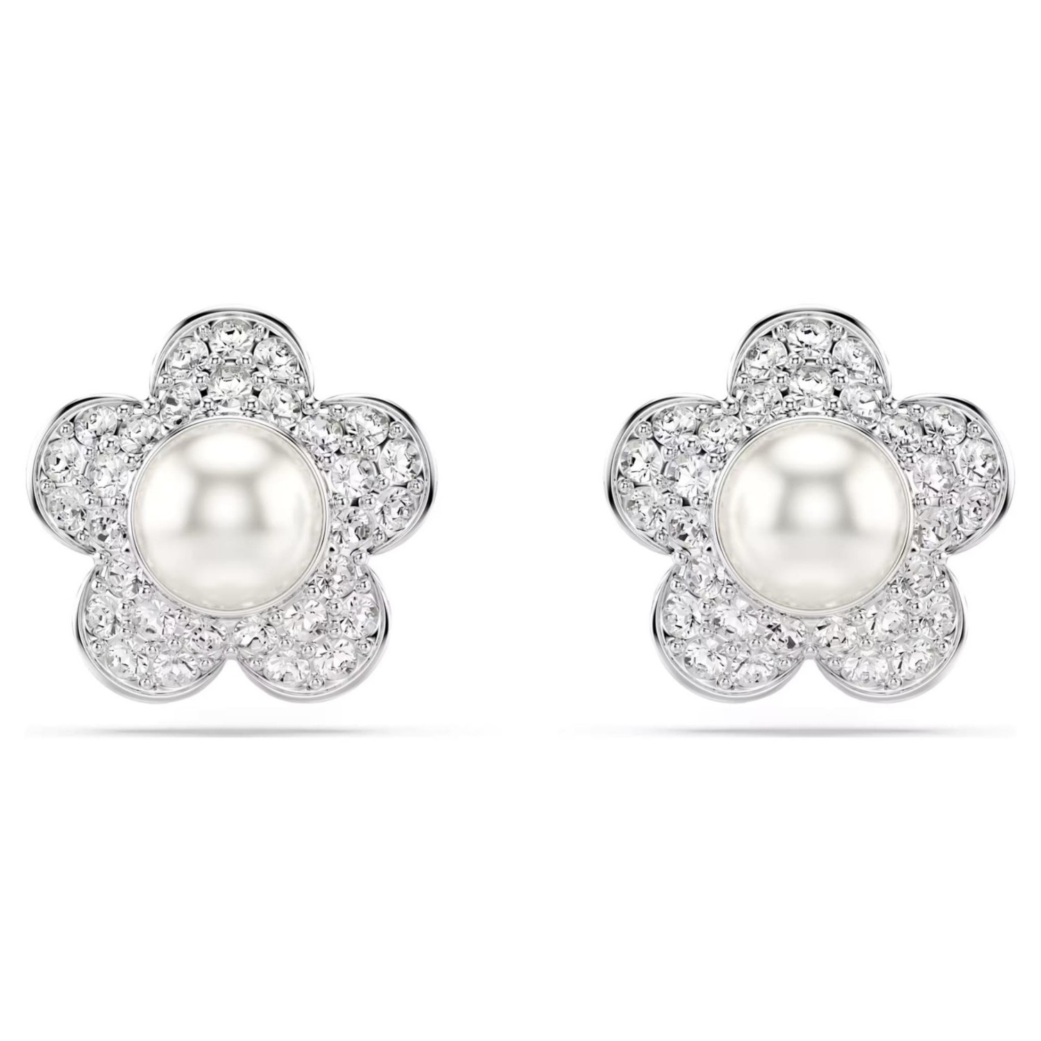 Swarovski øredobber Ariana Grande x Swarovski stud earrings Crystal Pearl, Round cut, Flower, White, Rhodium plated - 5756098