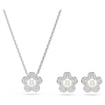 Swarovski smykkesett Ariana Grande x Swarovski set Crystal pearl, Round cut, Flower, White, Rhodium plated - 5749180