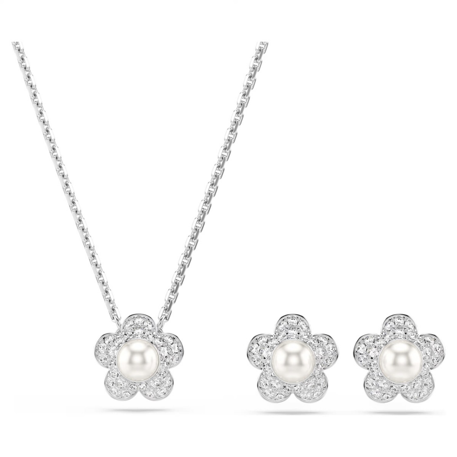 Swarovski smykkesett Ariana Grande x Swarovski set Crystal pearl, Round cut, Flower, White, Rhodium plated - 5749180