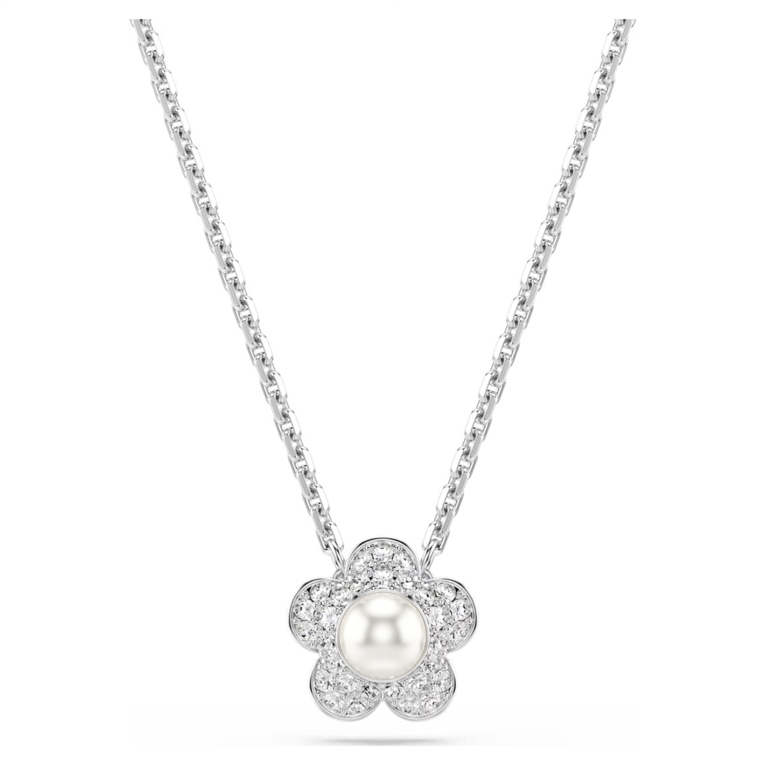 Swarovski smykke Ariana Grande x Swarovski pendant Crystal Pearl, Round cut, Flower, White, Rhodium plated - 5755817