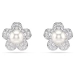 Swarovski øredobber Ariana Grande x Swarovski stud earrings Crystal Pearl, Round cut, Flower, White, Rhodium plated - 5756098