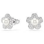 Swarovski øredobber Ariana Grande x Swarovski stud earrings Crystal Pearl, Round cut, Flower, White, Rhodium plated - 5756098
