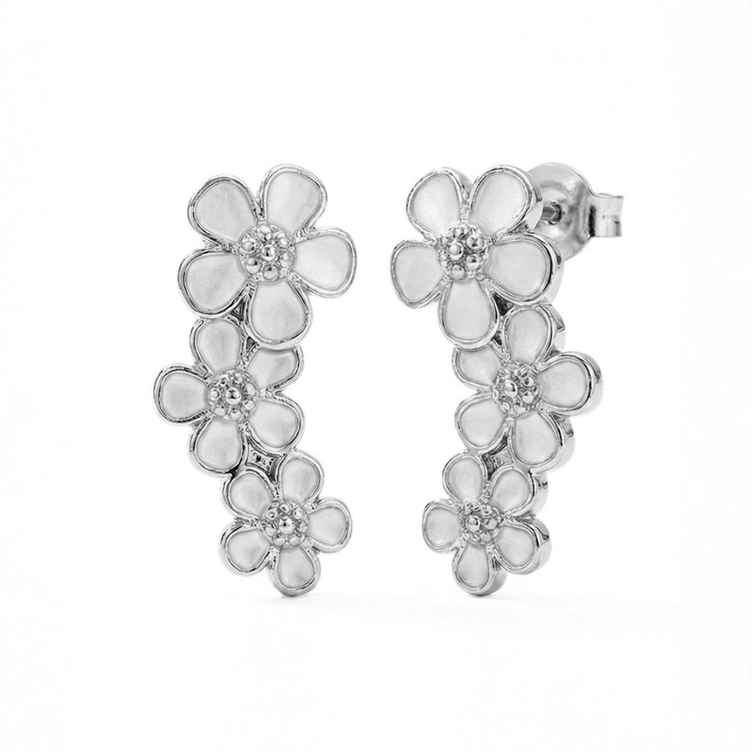 Ørepynt rhodinert sølv Hvit forglem-meg-ei. Liv - 710603-2