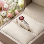 Gullring Margrete i 14kt hvitt gull med granat og 0,09ct W-Si sidesteiner - 16116-1.50GRHV